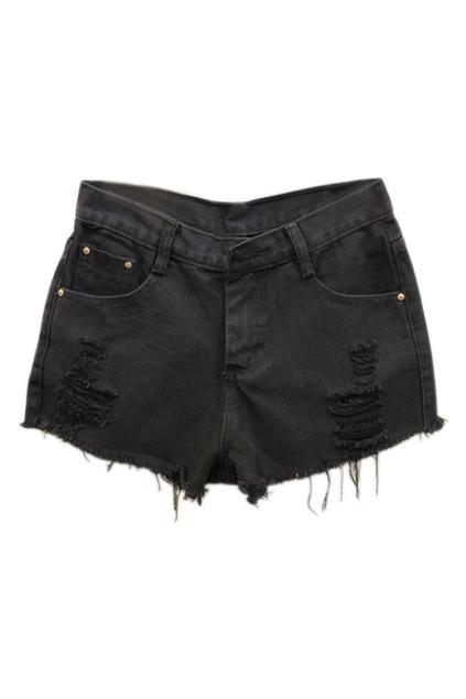 Romwe Romwe Shredded Black Denim Shorts
