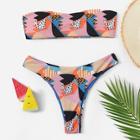 Romwe Abstract Pattern Bandeau With High Cut Bikini Set