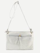 Romwe Silver Zip Front Pebbled Clutch Bag With Strap