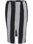 Romwe Vertical Striped Split Bodycon Grey Skirt