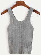 Romwe Grey Button Front Ribbed Knit Tank Top