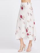 Romwe Floral Print Drawstring Waist Side Wrap Skirt