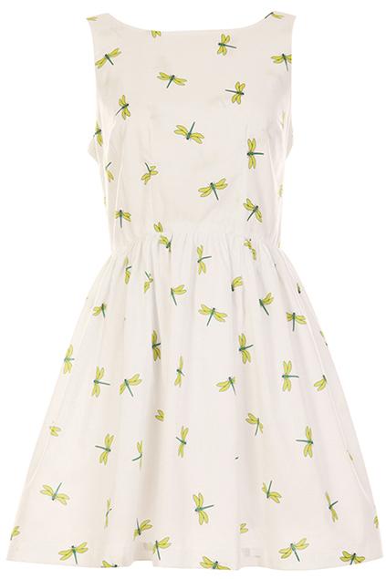 Romwe Dragonfly Print Backless Dress