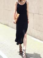 Romwe Black High Slit Cami Dress