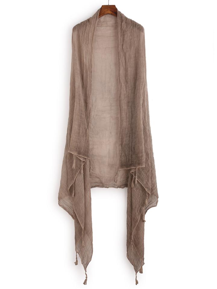 Romwe Dark Khaki Tassel Trim Simple Scarf