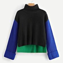 Romwe High Neck Colorblock Jumper