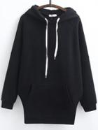 Romwe Black Side Slit Asymmetrical Hooded Sweatshirt