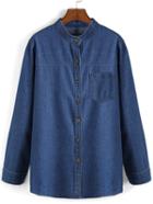 Romwe Stand Collar Buttons Denim Blouse