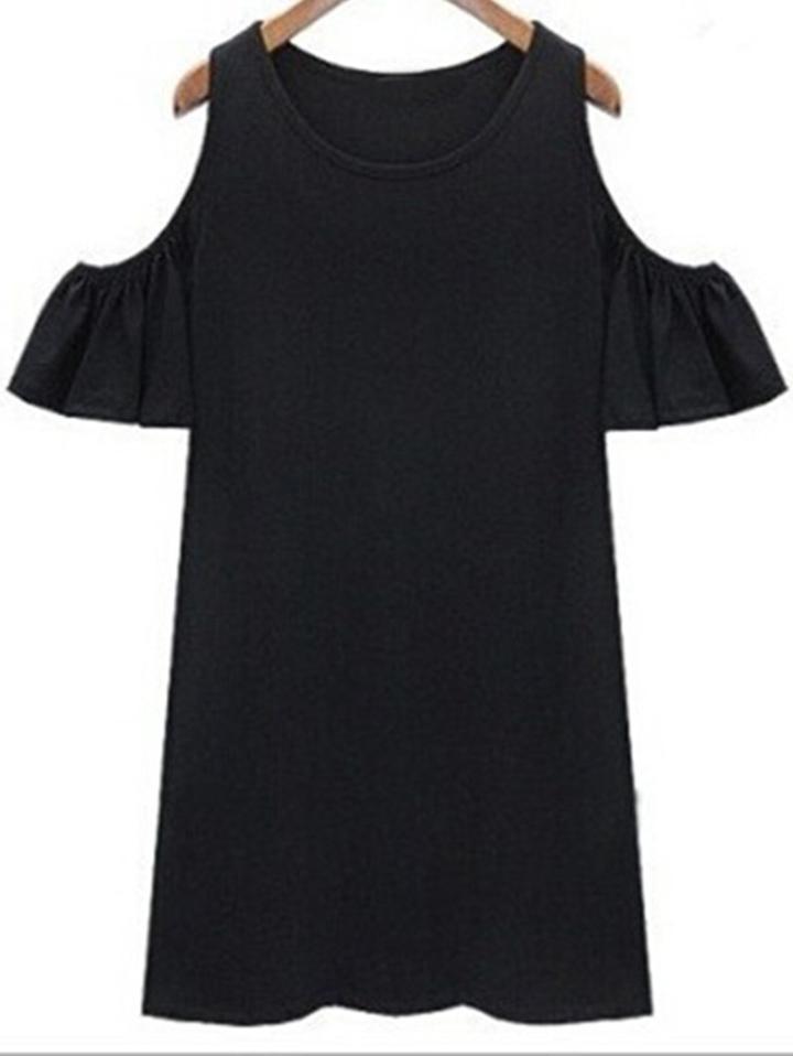 Romwe Black Cutout Shoulder Ruffle Sleeve Dress