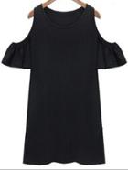 Romwe Black Cutout Shoulder Ruffle Sleeve Dress