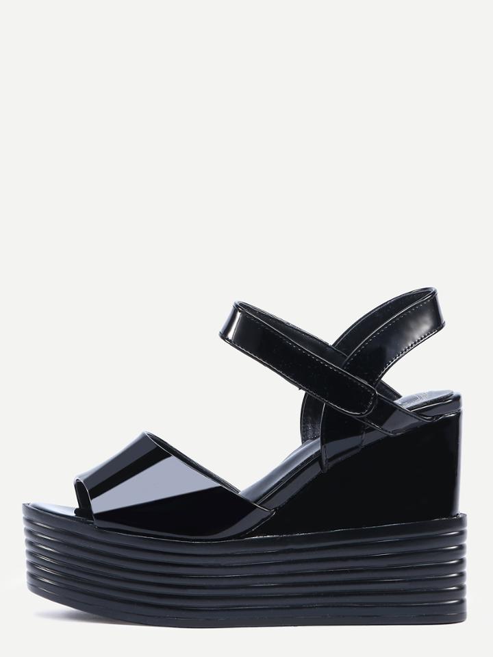 Romwe Black Platform Velcro Mule Wedges