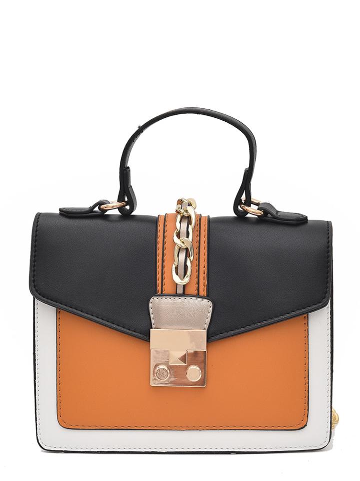 Romwe Faux Leather Chain Decorated Flap Bag