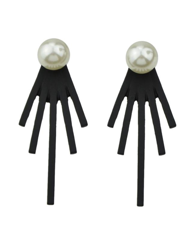 Romwe Black Pearl Spike Stud Earrings