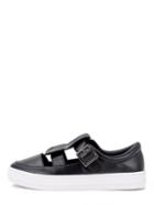 Romwe Black Round Toe Buckle Cutout Thick-soled Sneakers
