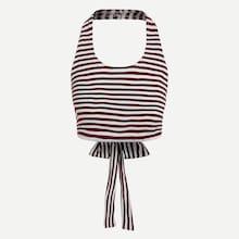 Romwe Knot Back Halter Striped Top