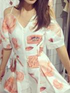 Romwe Spaghetti Strap Lip Print Jumpsuit