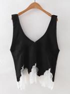 Romwe Black V Neck Lace Hem Tank Top