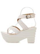 Romwe T-strap Crisscross Buckled White Chunky Sandals