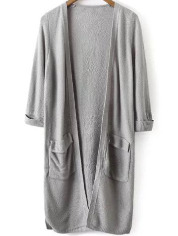 Romwe Slit Side Pockets Grey Cardigan
