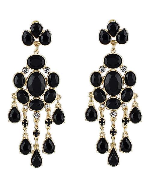 Romwe Black Diamante Tassel Pendant Earrings
