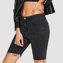 Romwe Zip Fly Solid Skinny Denim Shorts