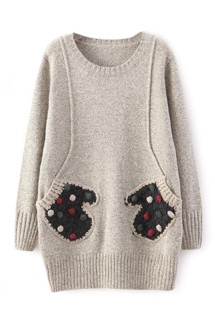 Romwe Gloves Knitted Pocketed Jumper