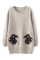 Romwe Gloves Knitted Pocketed Jumper