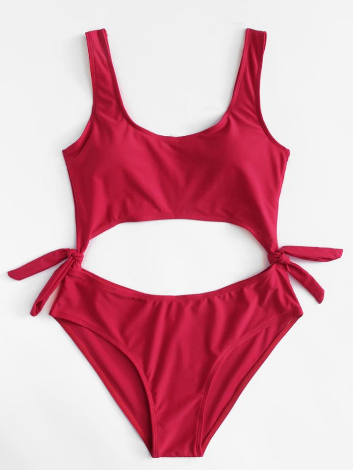 Romwe Tie Side Cut Out Swimsuit