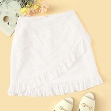 Romwe Plus Eyelet Embroidered Ruffle Hem Skirt