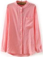 Romwe Dip Hem Pocket Pink Blouse