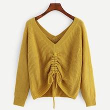 Romwe Drawstring Rib Sweater