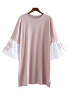 Romwe Pink Letters Printed Bell Sleeve Dress