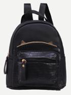 Romwe Black Crocodile Embossed Metal Trim Backpack