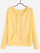 Romwe Yellow Drop Shoulder Drawstring Hooded Sweatshirt With Pocket