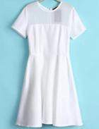 Romwe White Short Sleeve Sheer Ruffle Dress