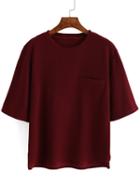 Romwe Ribbed Pocket Maroon T-shirt