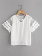 Romwe Mesh Insert Cross Front Top