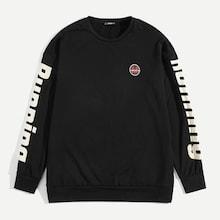 Romwe Guys Letter Print Sleeve Pullover