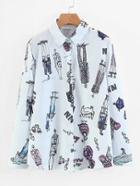 Romwe Graffiti Print Curved Hem Blouse