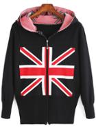 Romwe Hooded Flag Print Knit Coat