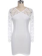 Romwe V Neck Lace Insert Hollow Out Bodycon Dress