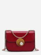 Romwe Piping Detail Pu Crossbody Bag With Faux Pearl