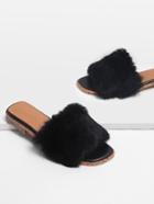Romwe Faux Fur Design Flat Slippers