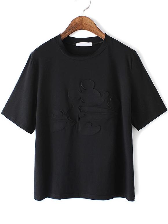 Romwe Mickey Embossed Black T-shirt