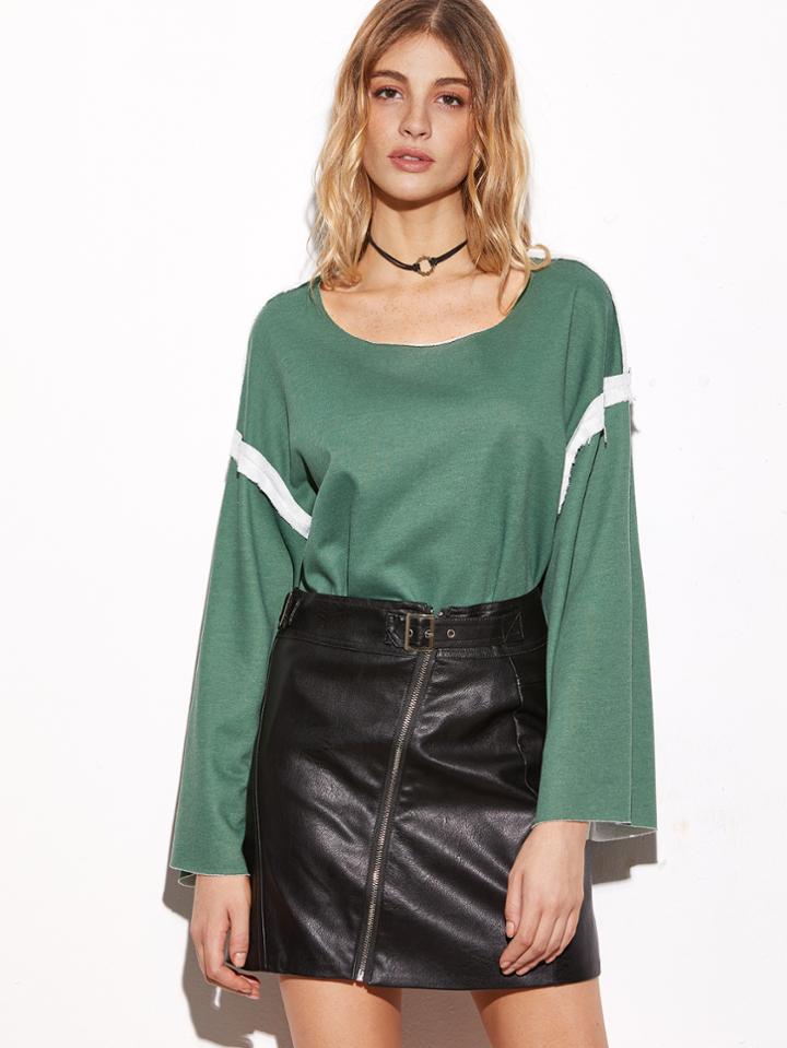 Romwe Green Dropped Shoulder Seam T-shirt