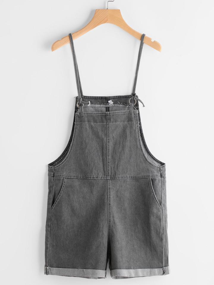 Romwe Dual Pockets Back Cuffed Pinafore Playsuit