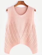 Romwe Pink Cable Knit Hollow Back Eyelet Asymmetric Sweater Vest