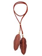 Romwe Brown Feather Pendant Braided Leather Necklace