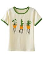 Romwe Multicolor Contrast Round Neck Short Sleeve Cactus T-shirt