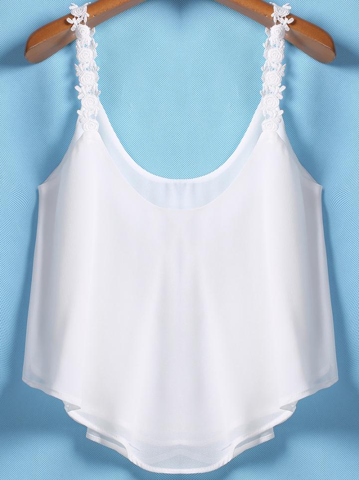 Romwe Spaghetti Strap Crop White Vest